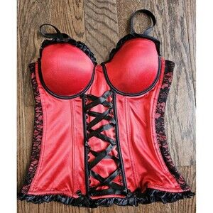 Y2K Morbid Threads Hot Topic Bustier Corset Goth Women's sz 36B Red & Black Lace